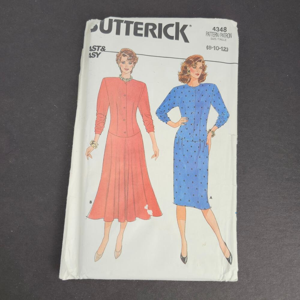 Butterick Fast & Easy Vintage Pattern #4348 UNCUT Size 8-10-12 Dress 1986